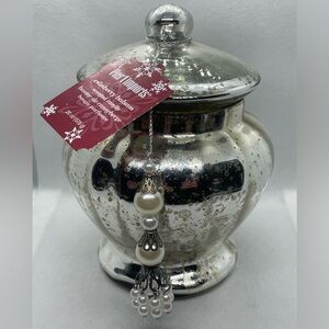 Vintage Pier 1 Imports Cranberry Balsam Scented Candle 20oz Silver Glass Holder